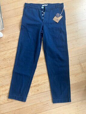 NEW Industry of All Nations 12 Dip Blue Madras Slim Chino Button Fly Pants 30×29